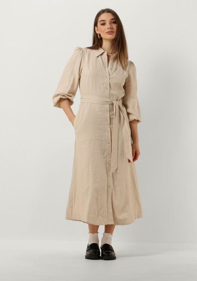 Y.A.S. beige y.a.s. midi jurk yasflaxy 3/4 linen shirt dress