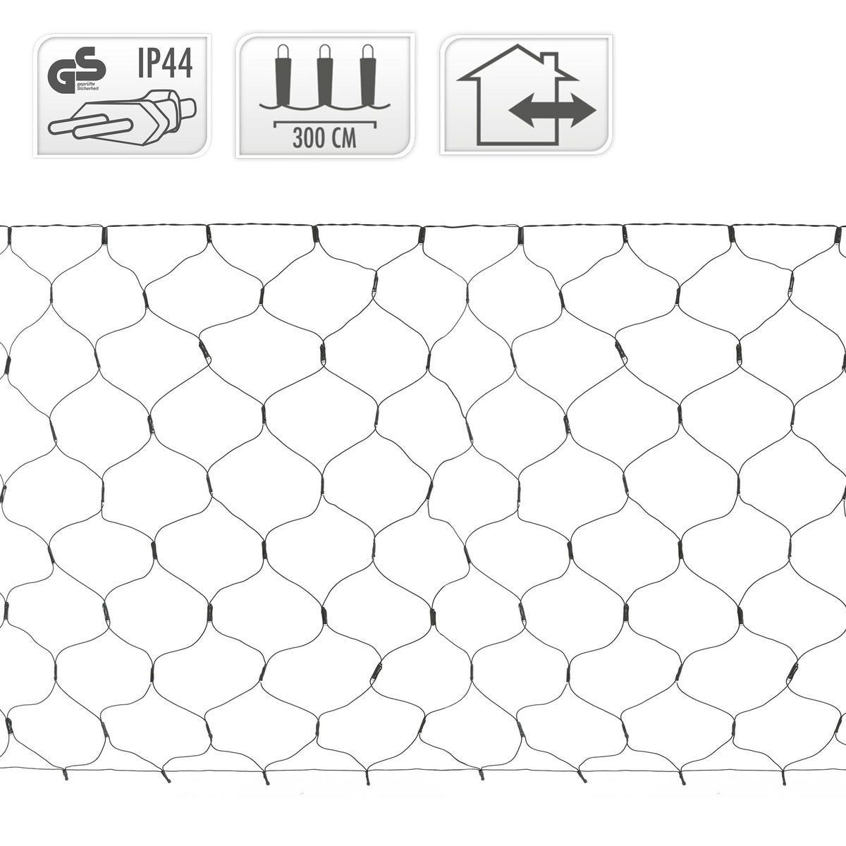ECD Germany LED-lichtnet met 320 warmwitte LED's, 3 x 1,5 m, kerst-LED-lichtgordijn, kerstverlichting, lichtsnoer, voor binnen- en buitengebruik, IP44 waterdicht