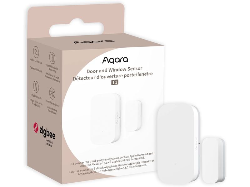 Aqara Funk-Fenster- und Türkontakt T1, Zigbee 3.0 Weiss Smart-Sensor um offene Türen und Fenster zu erkennen