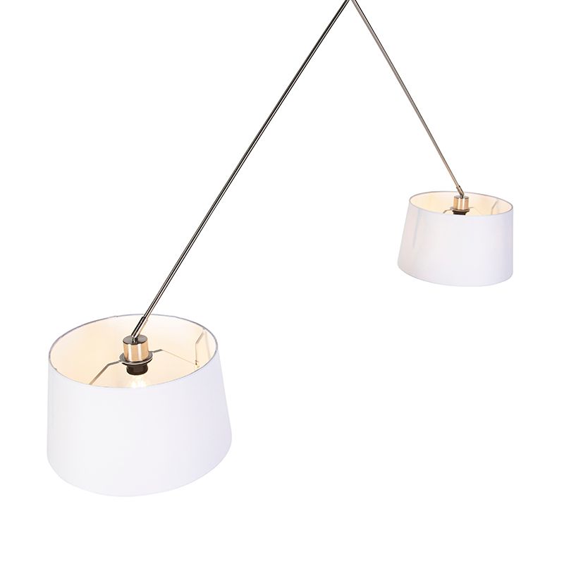 Hanglamp staal met linnen kappen wit 35 cm 2-lichts - Blitz