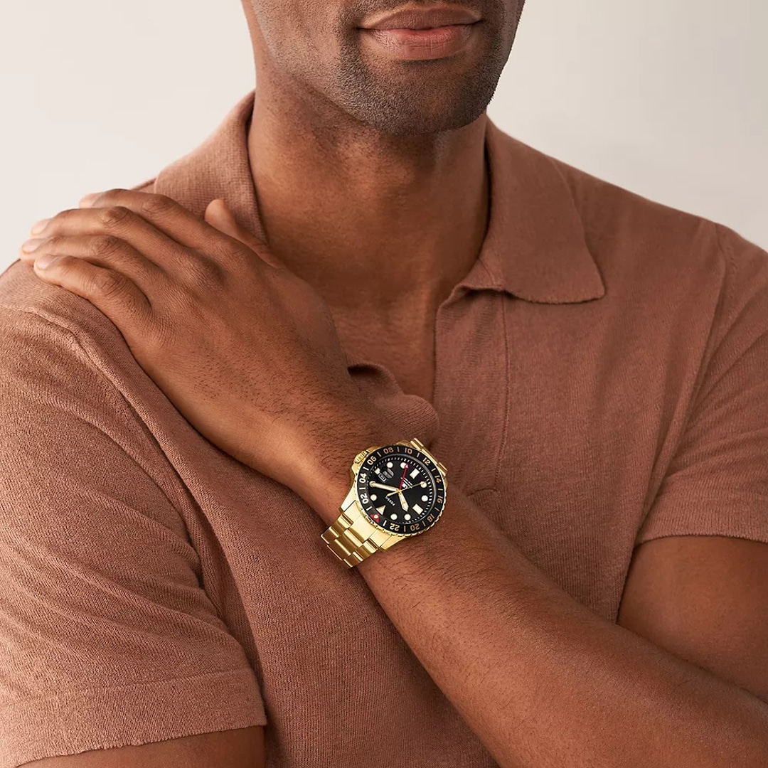 Fossil Blue Dual Time Goldig / Schwarz 46mm
