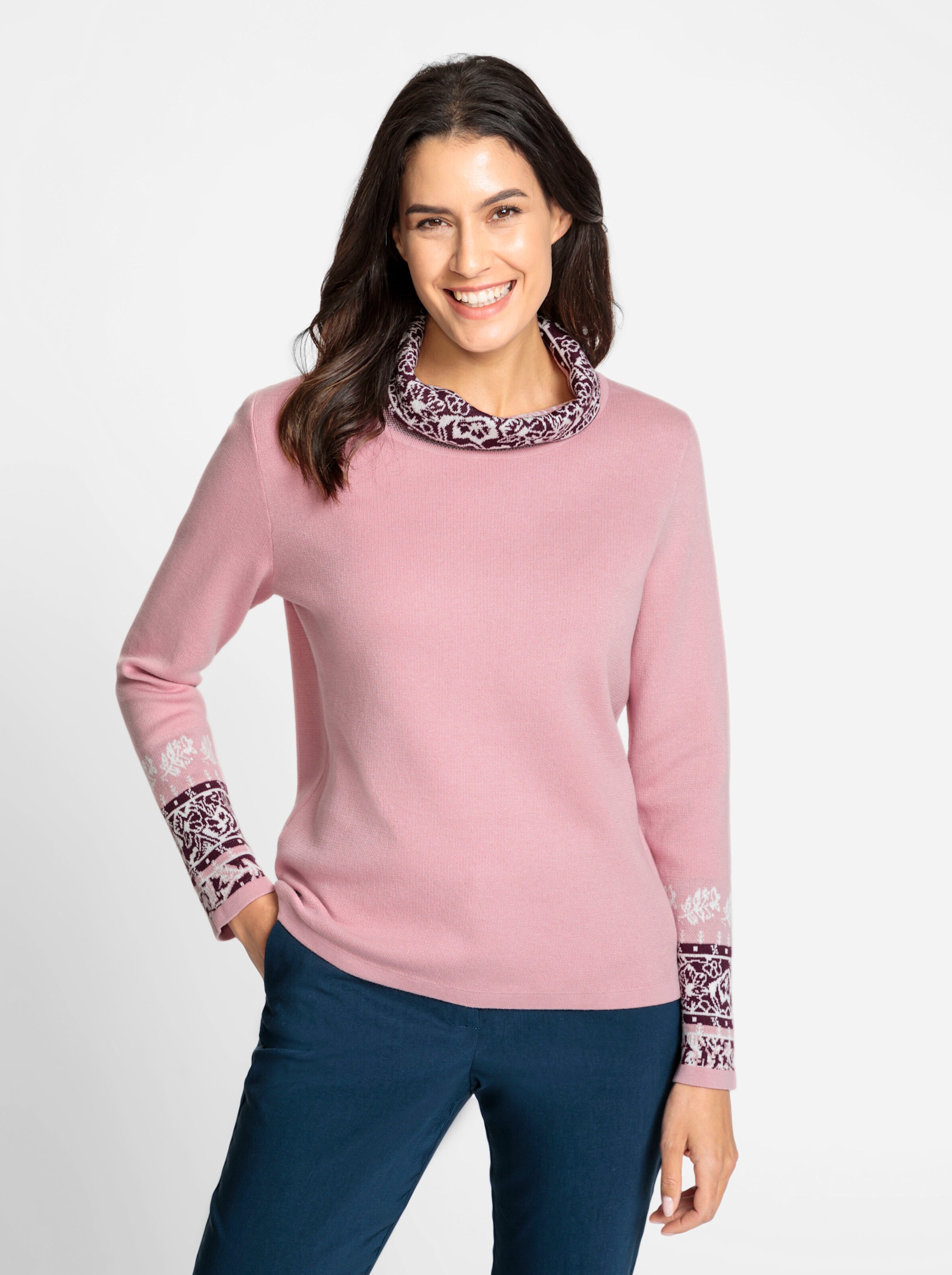 Pullover in hortensie-burgund-gemustert