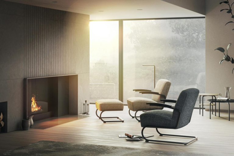 Thonet S411 H hocker leer Nero, chroom onderstel