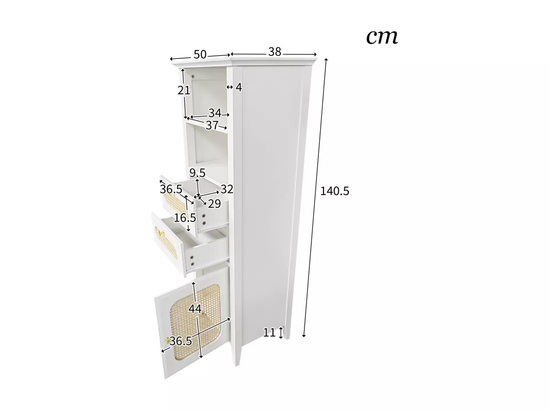 Grande vitrine de salon en rotin,d20cm×h140.5cm