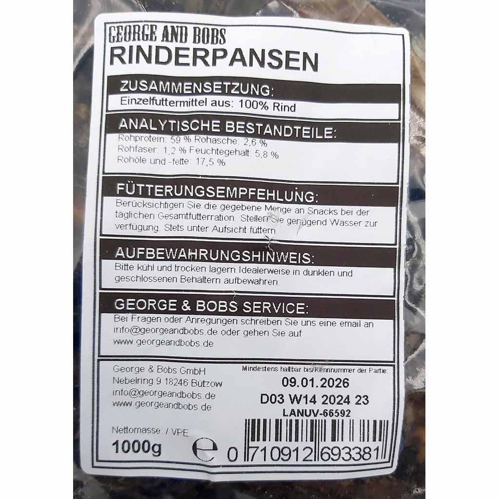 Hundesnack Rinder Pansen 1 kg MHD:9.1.26