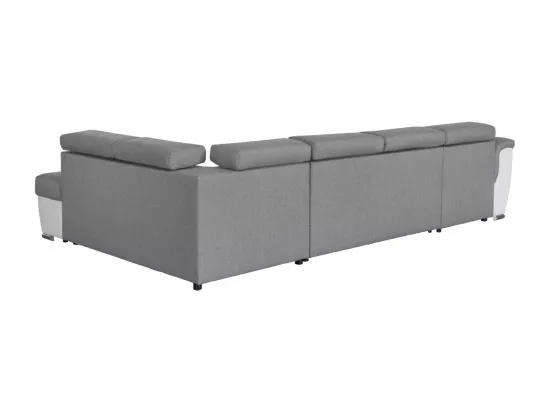 Canapé d'Angle Panoramique 6 Places Paola Convertible en Simili/Tissu Avec Coffres - Blanc/Gris - L322 x P196 x H76cm - Loungitude