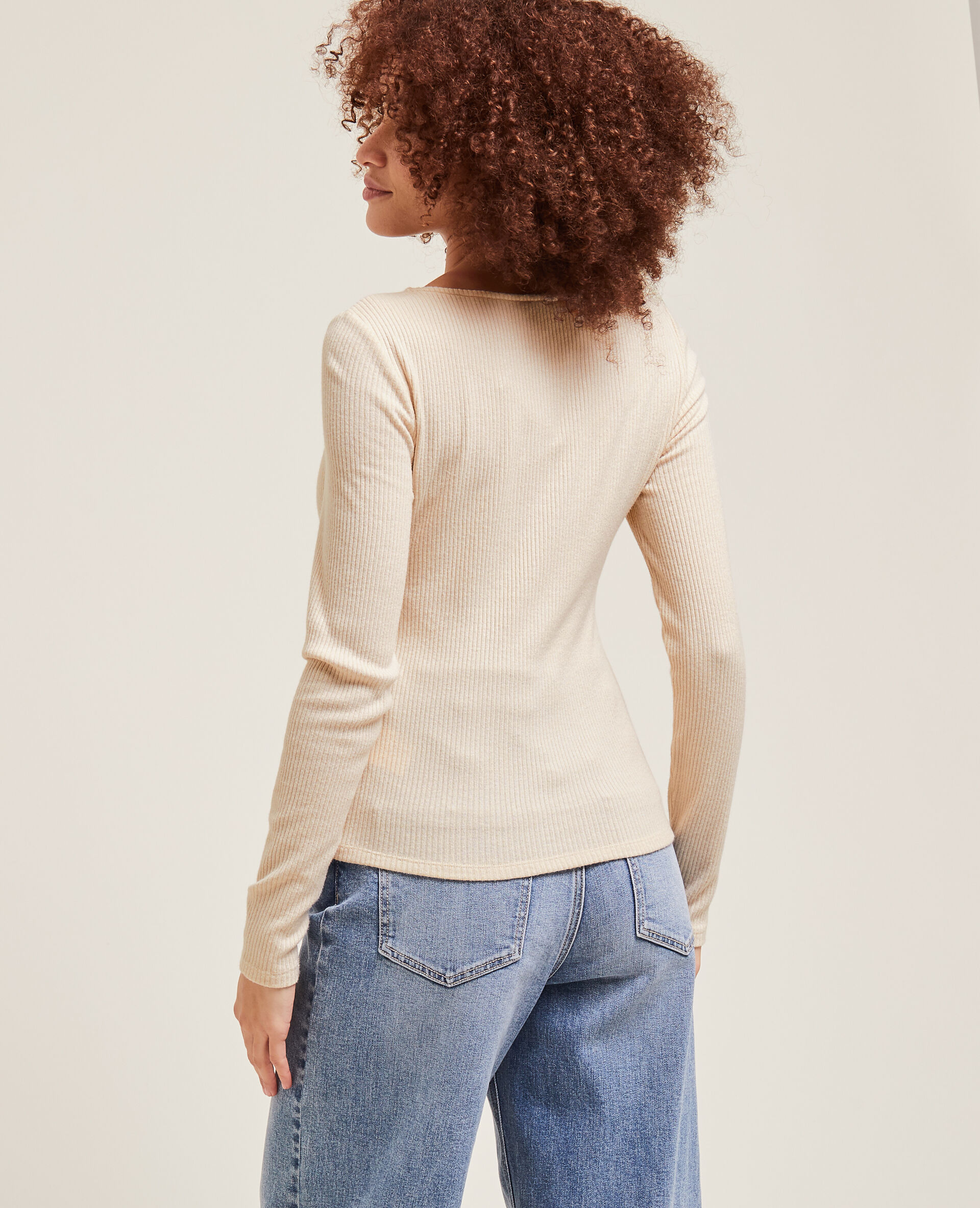 Top en maille côtelée - Écru