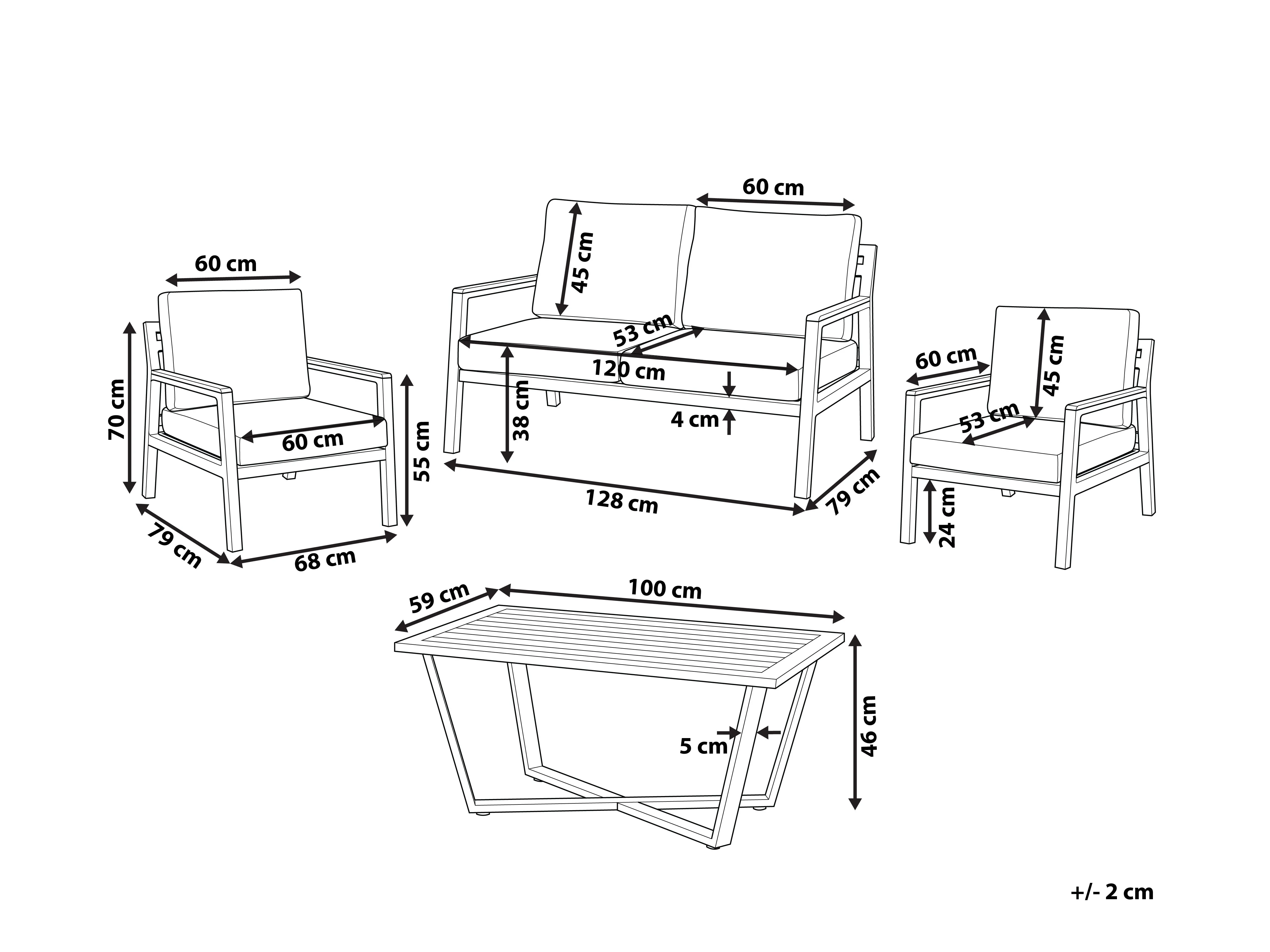 Loungeset met tafel 4-zits DELIA Metaal Grijs
