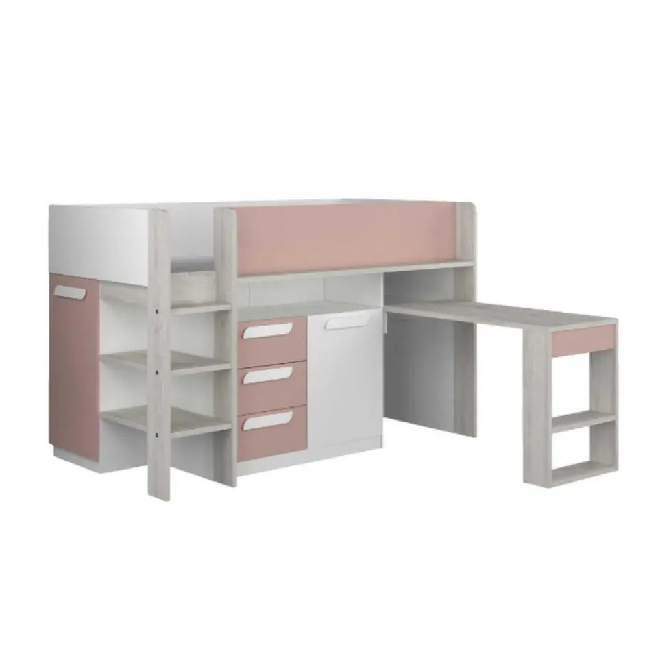 Halfhoogslaper Beau 90x200 met bureau - oudroze