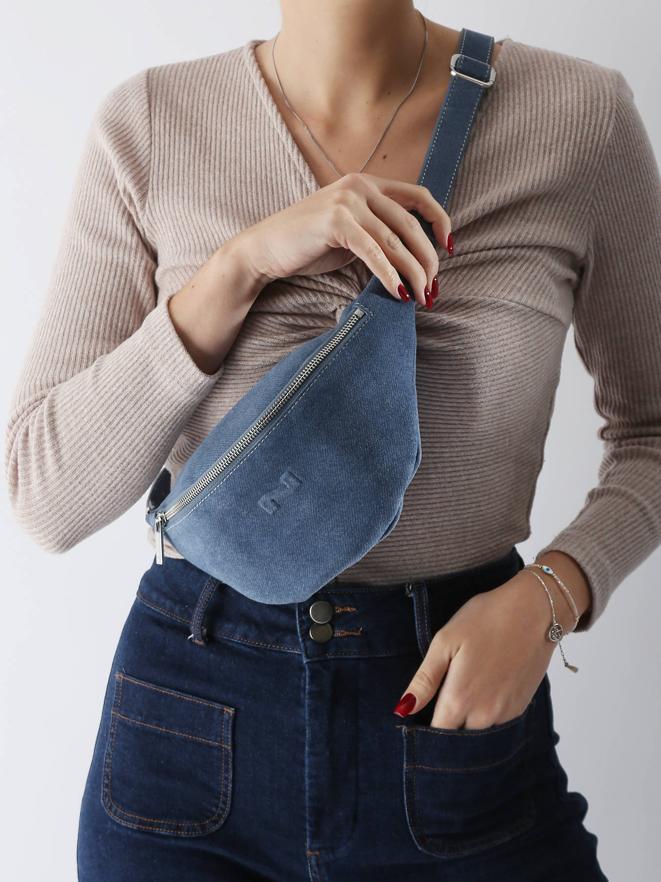 Sac banane Small Derby Denim cuir NATHAN BAUME