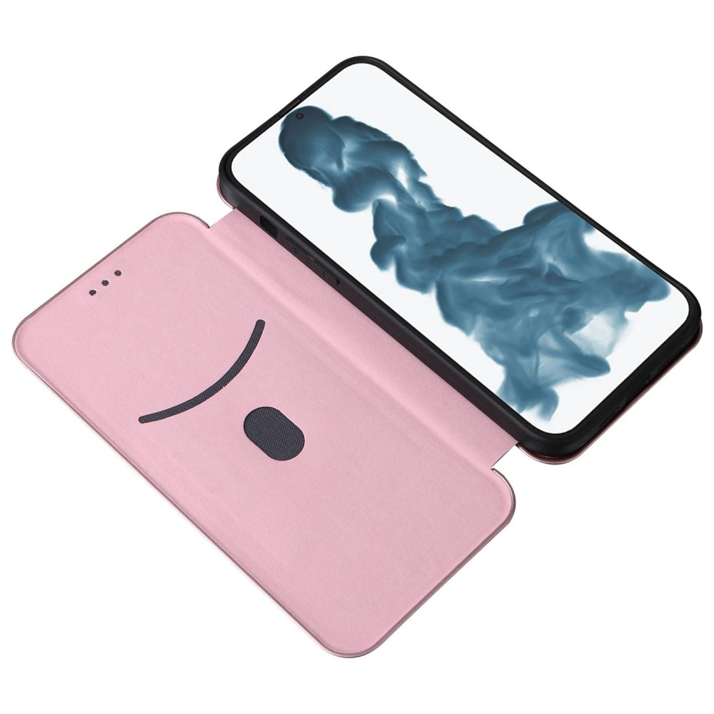 iPhone 14 Pro Leder Tasche Flip Cover Carbon Look - Roségold