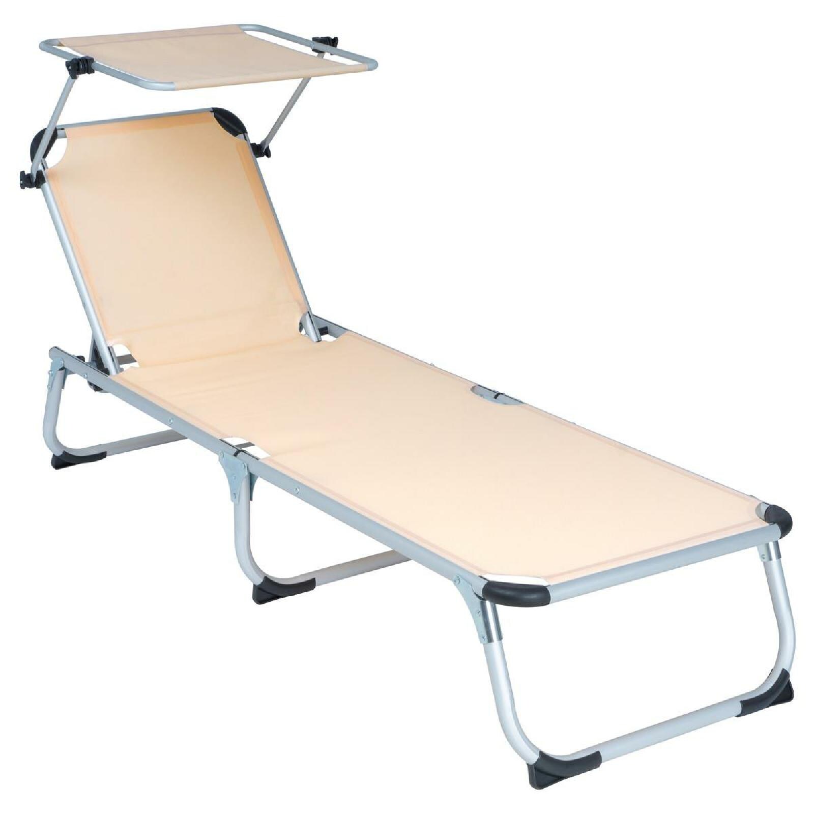 VCM Sonnenliege Sonnendach Beige 187x57x30 cm Alu Campingliege klappbar