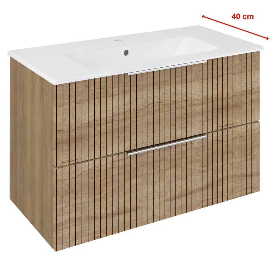 Sapho Cirasa Compact wastafel onderkast met ribbelfront 78x39x54cm eiken