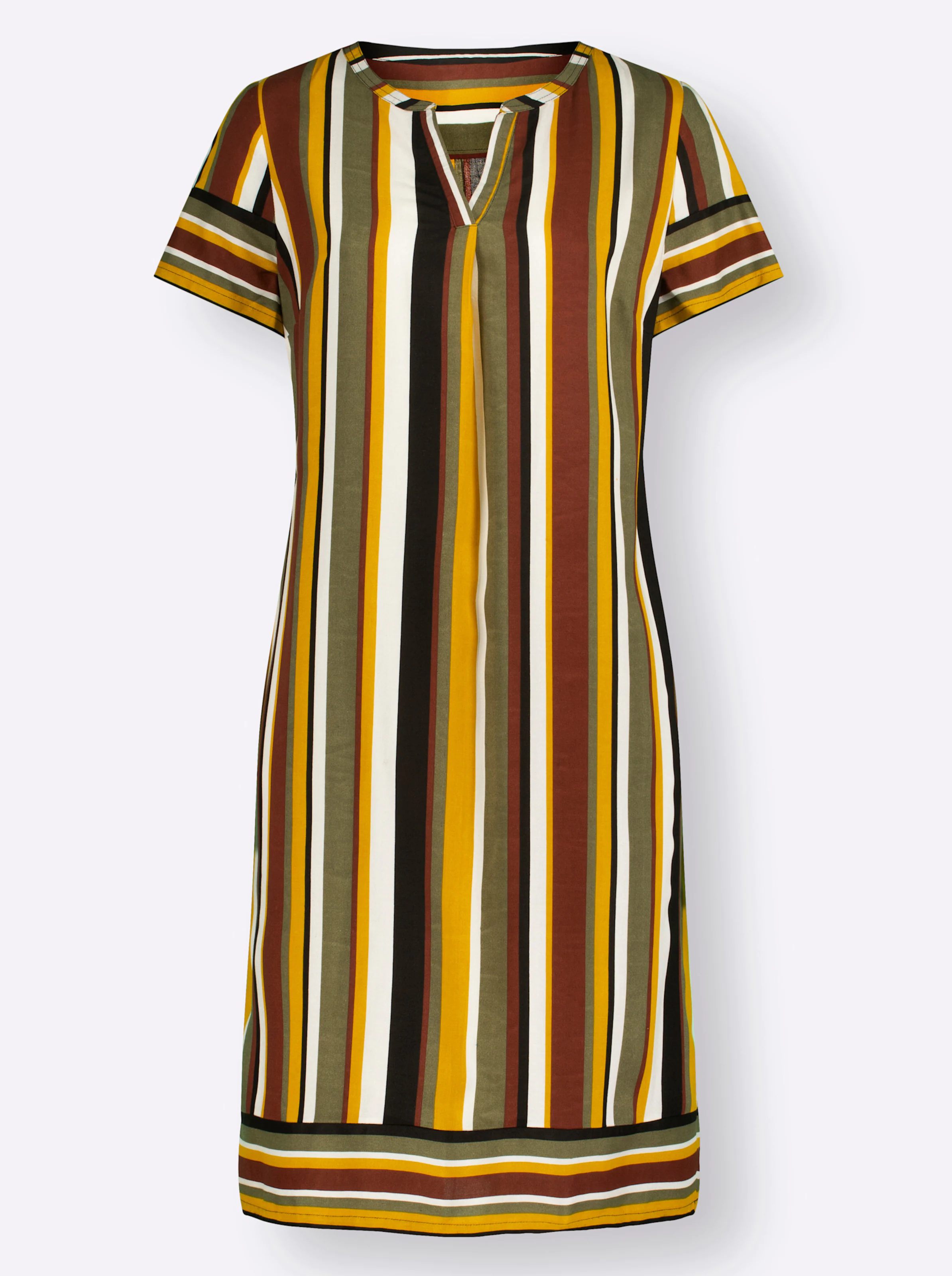 Kleid in ocker-khaki-gestreift