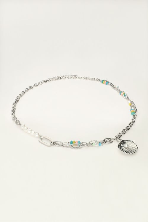 Ocean schakelketting met schelp en mulitkleur kraaltjes