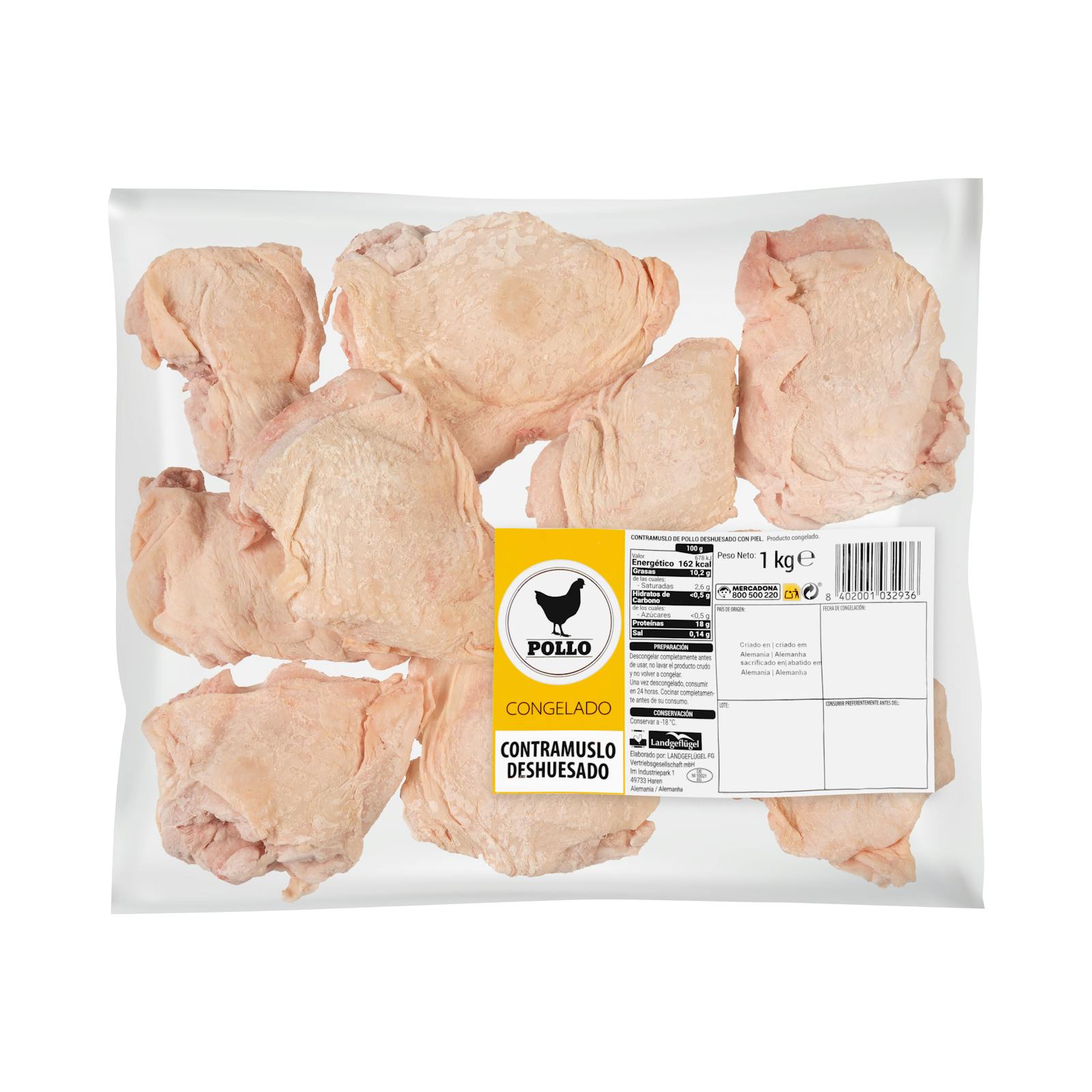 Cuisses de poulet désossées et avec peau surgelées