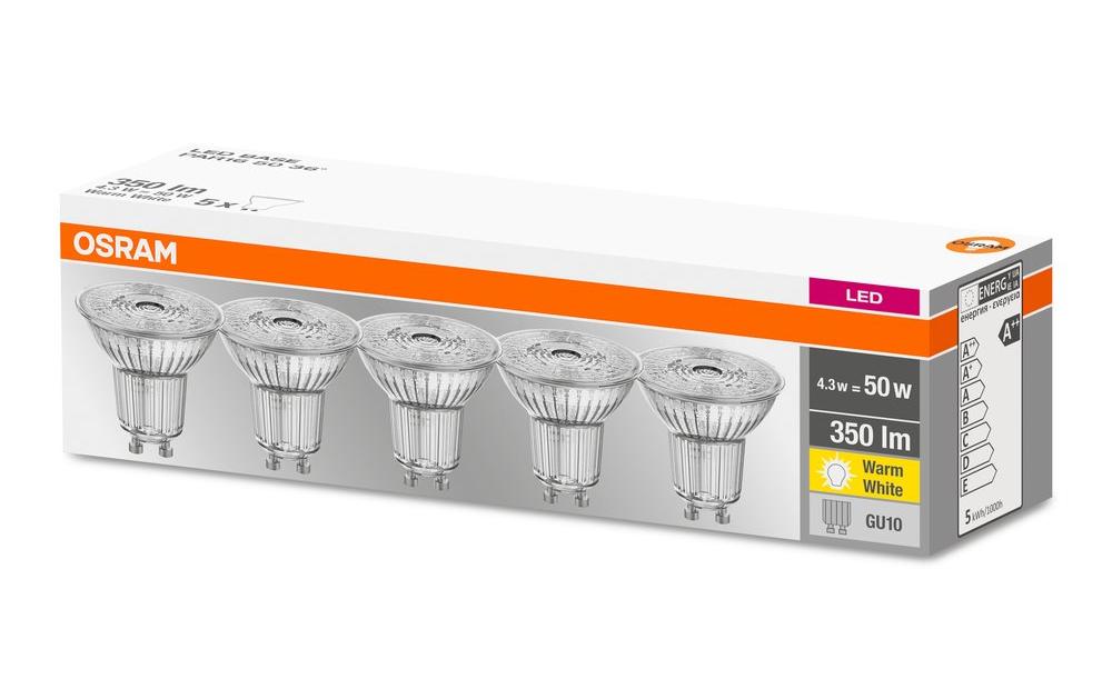 Lampe Base, 36° 4.3W, GU10 Warmweiss, 5er BoxLED-Leuchtmittel