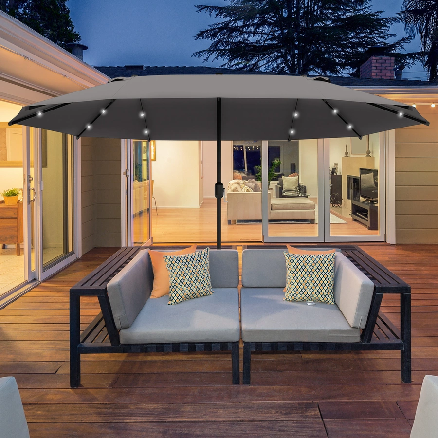 Outsunny Sonnenschirm Mit Solar-LED-Leuchte dunkelgrau