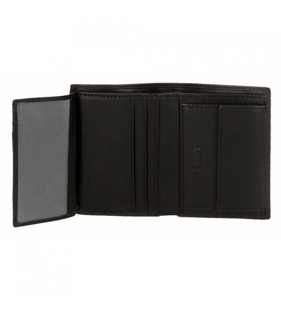 Carteira vertical Joumma Bags Adept Alan com porta-moedas, preta - 8,5 x 11,5 x 1 cm -