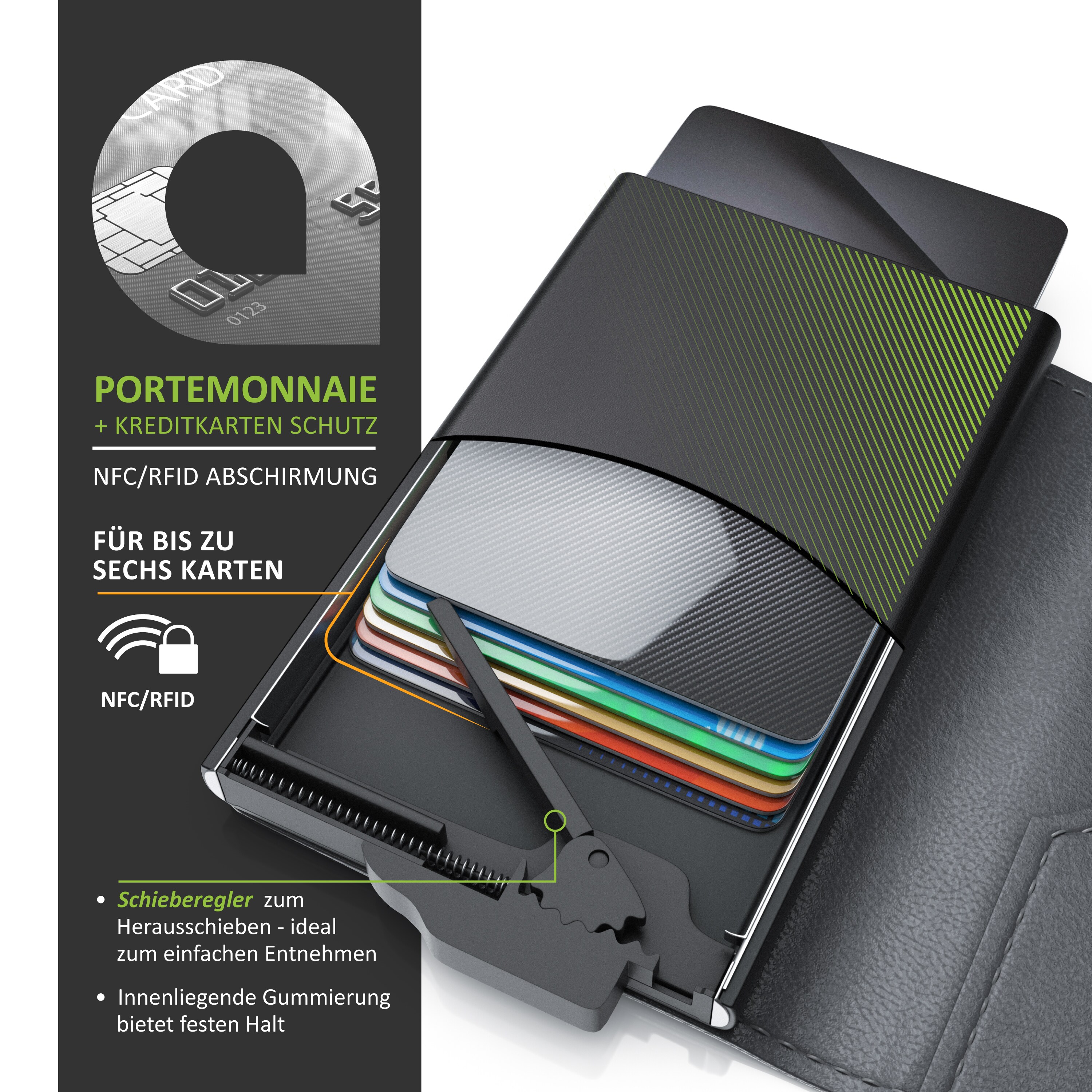Aplic NFC / RFID Kartenetui Portemonnaie - NFC / RFID Abschirmung Blocking - Schutz vor Cyber Kriminalität - für bis zu 6 Karten - kompakt und stabil