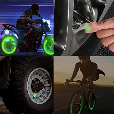 (4er Set) LED Ventilkappen Tuning Felgen Beleuchtung Für Velo / Motorrad / Auto (inkl. LR54 Batterien) - Grün