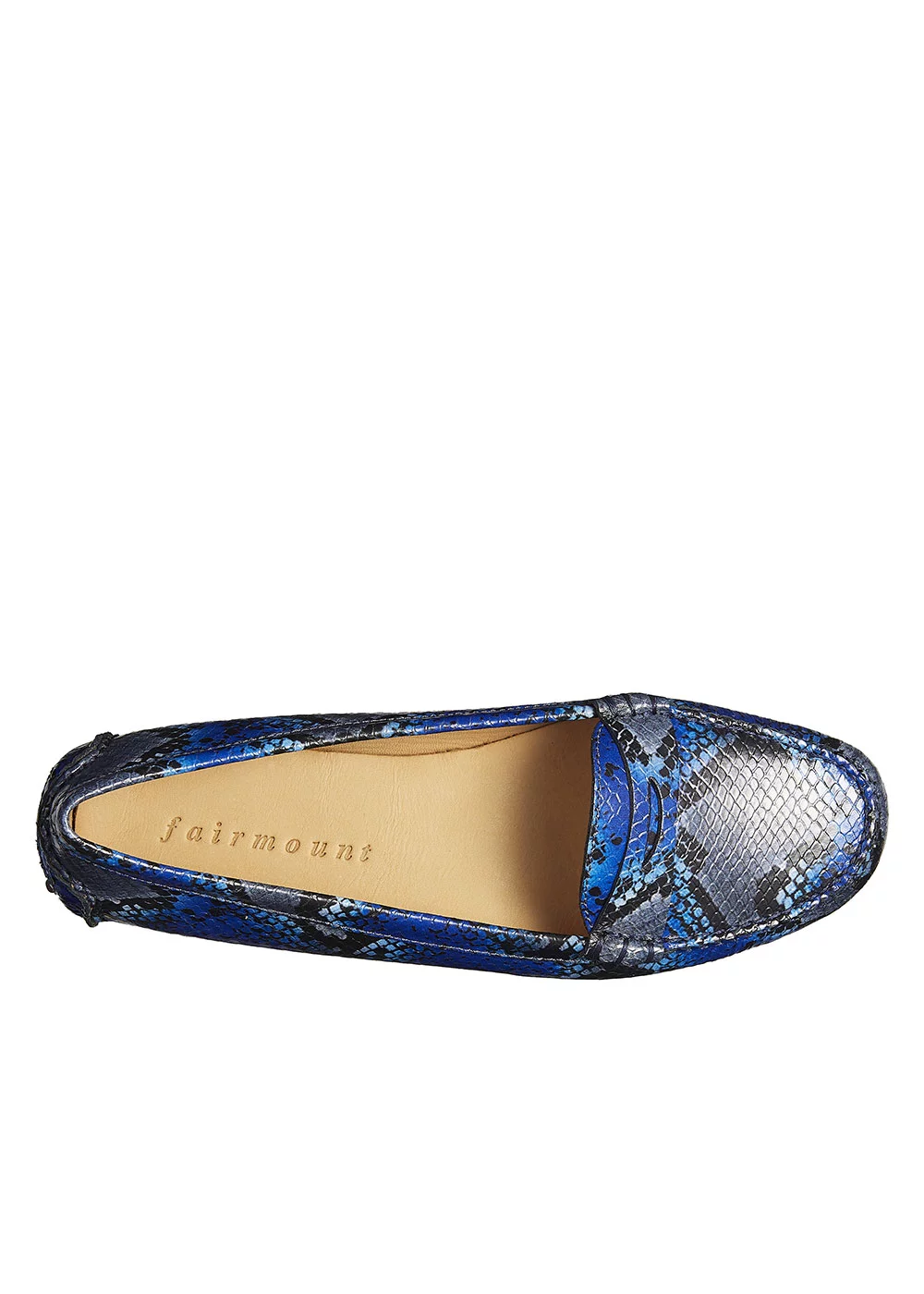 MOCASSIN ROUND DRIVER CUIR FACON PYTHON BLEU