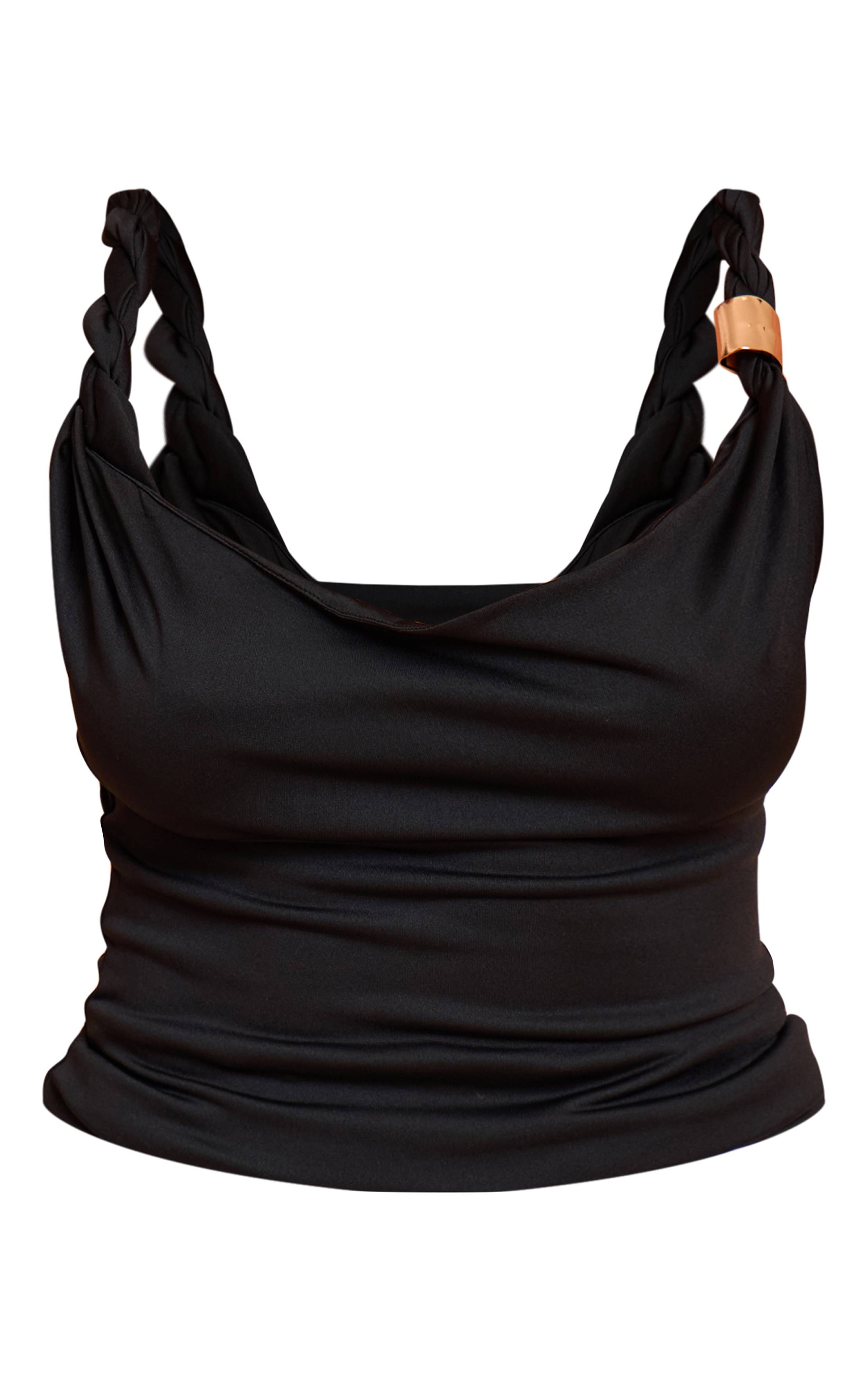 Noir Top Shape À Col Bénitier Avec Détails Torsadés Et Bretelles Dorées