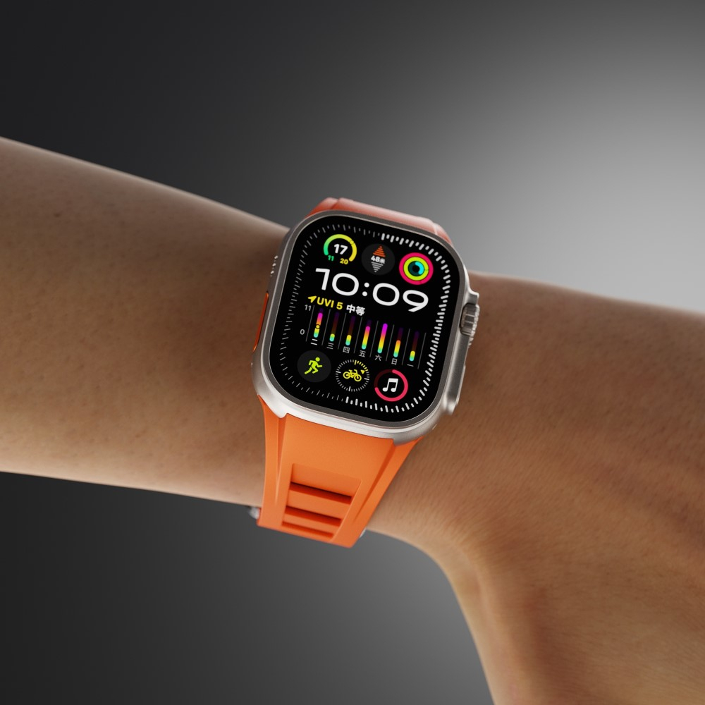 Apple Watch (49/46/45/44 mm) Silikon Sport Armband mit Dornschliesse (Gelenkumfang: 130 - 210 mm) - Orange