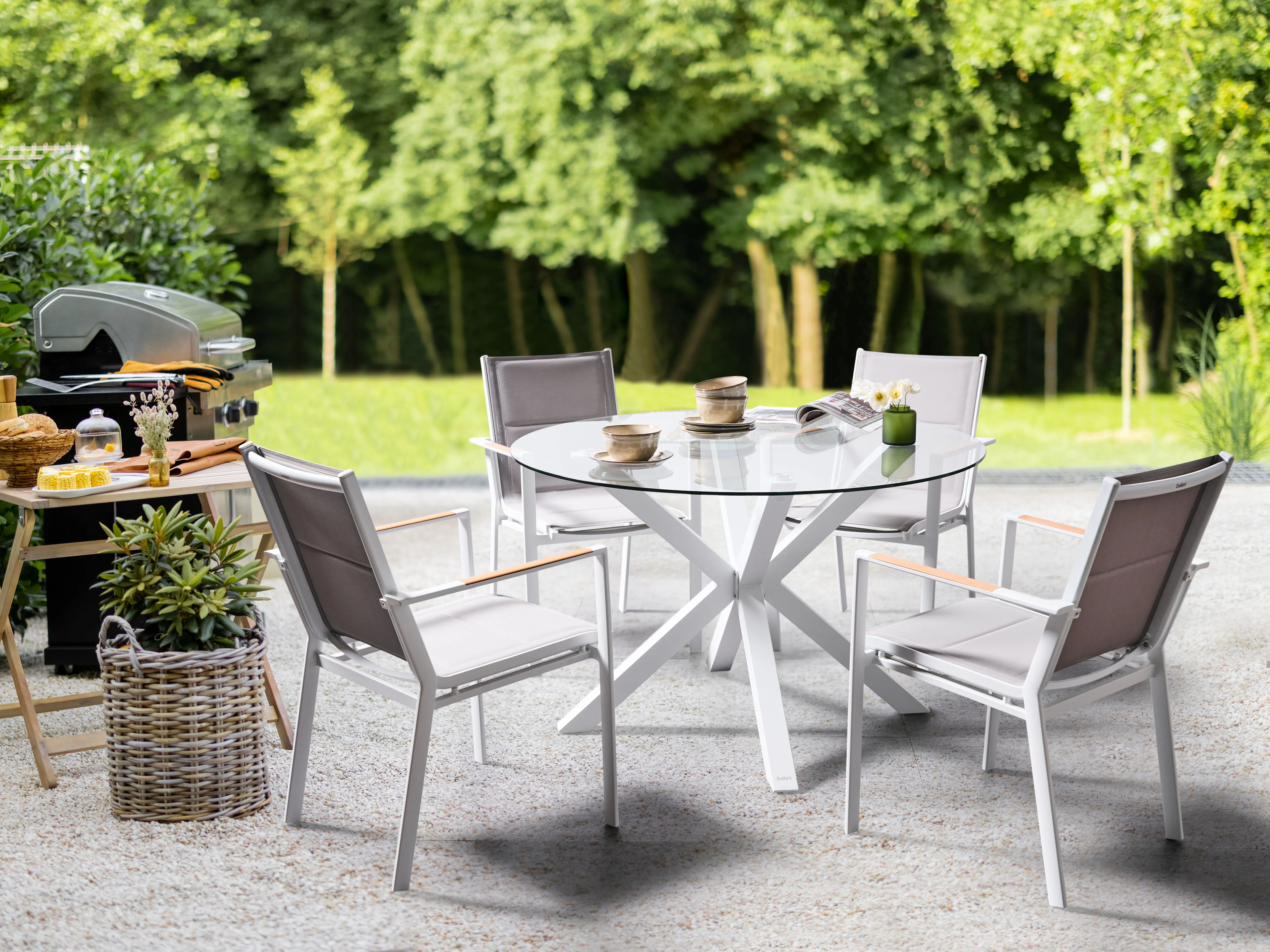 Tuin eettafel MALETTO 120 cm 120 cm Glas Wit