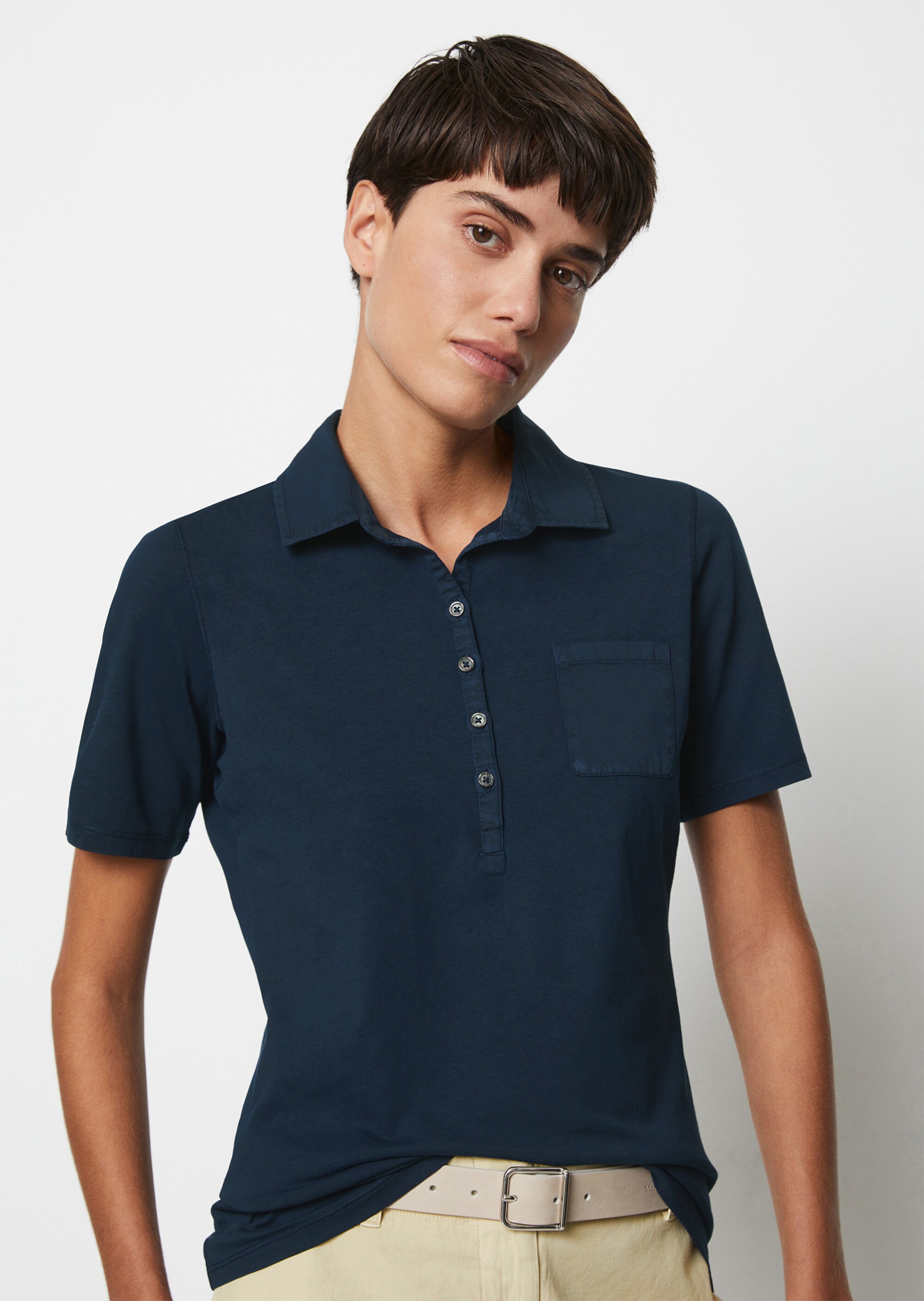 Kurzarm Poloshirt regularmit Material-Mix-Details