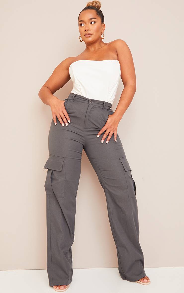 Charbon Prettylittlething Shape Pantalon Cargo Large À Détail Boucle