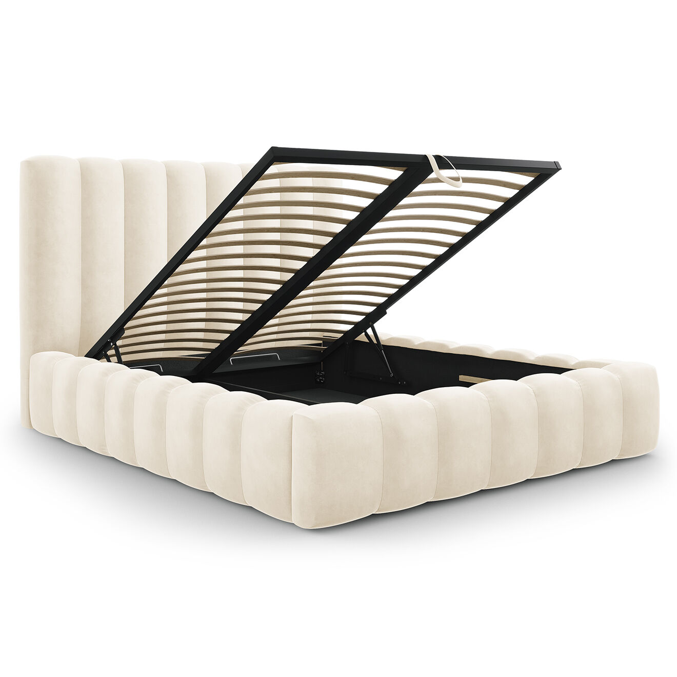 Milo Casa Lit Coffre en Velours avec Tête de Lit Gina beige clair - 140x200 cm