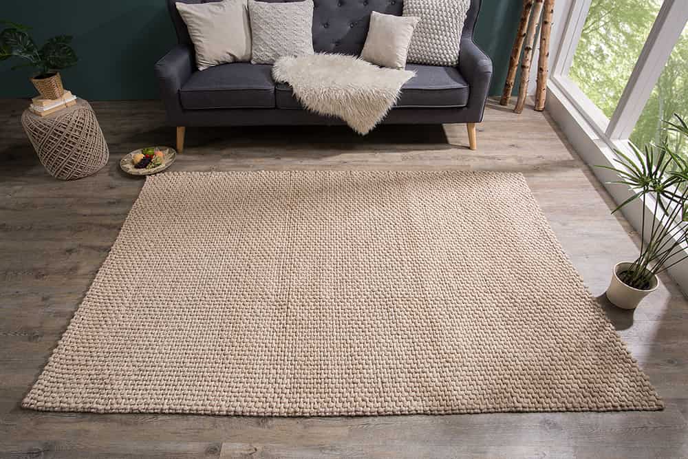 Handgearbeiteter Teppich WOOL 240x160cm beige aus Wolle