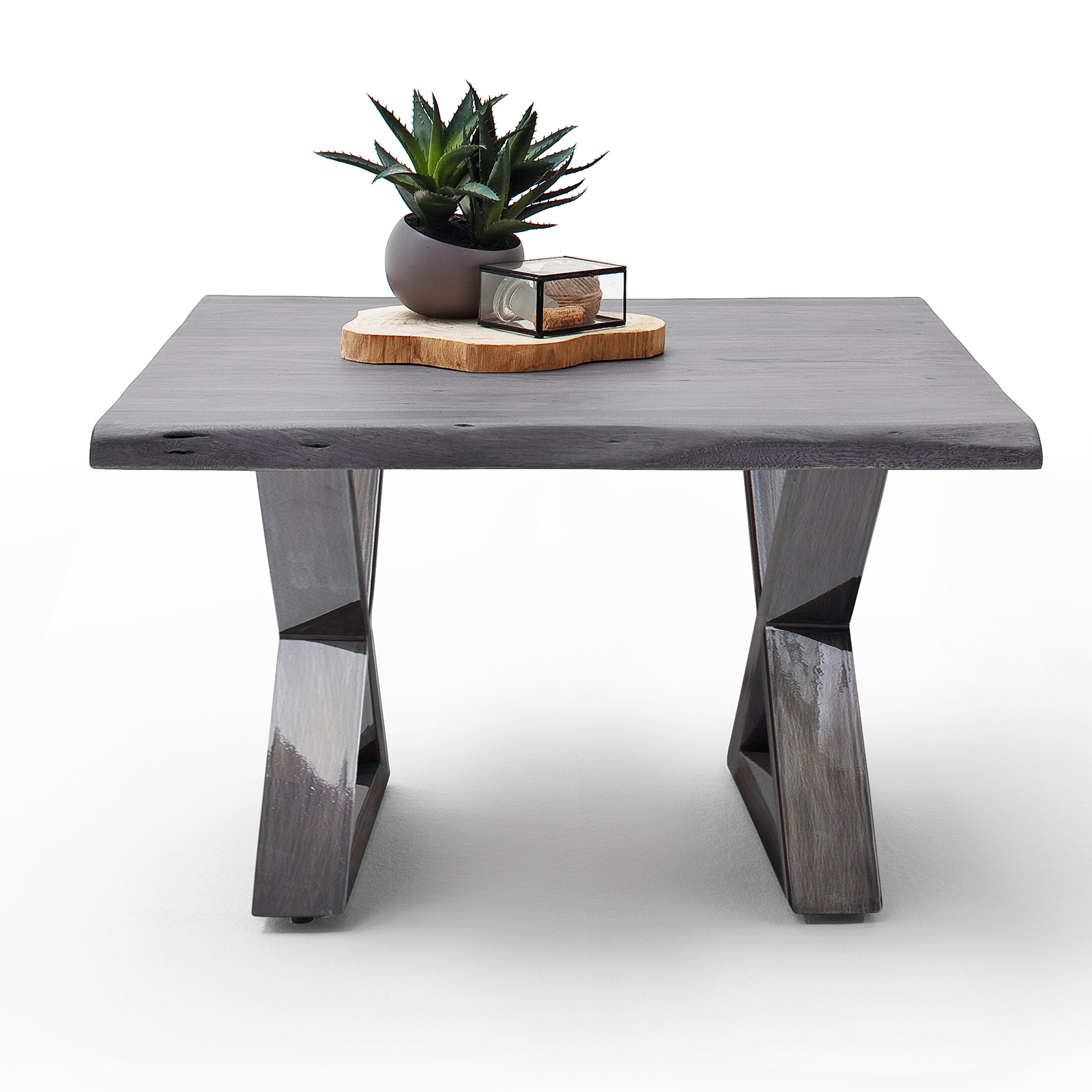 Couchtisch CARTAGENA - Akazie grau-antikgrau - X-Gestell - 75x75 cm