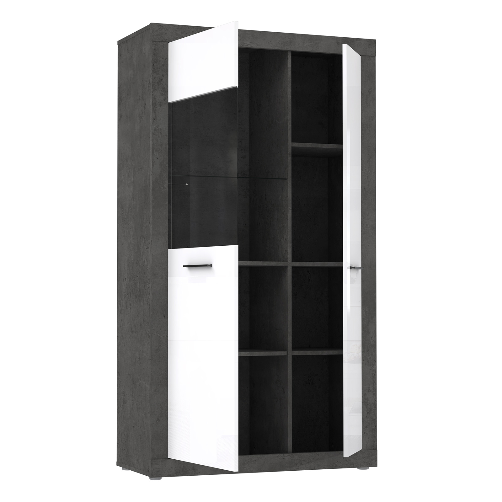 Highboardvitrine - Betonoptik - weiß - 168 cm hoch
