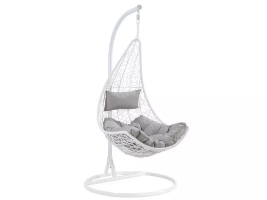 Fauteuil suspendu en résine tressée - Blanc avec coussins gris - OROSI de MYLIA