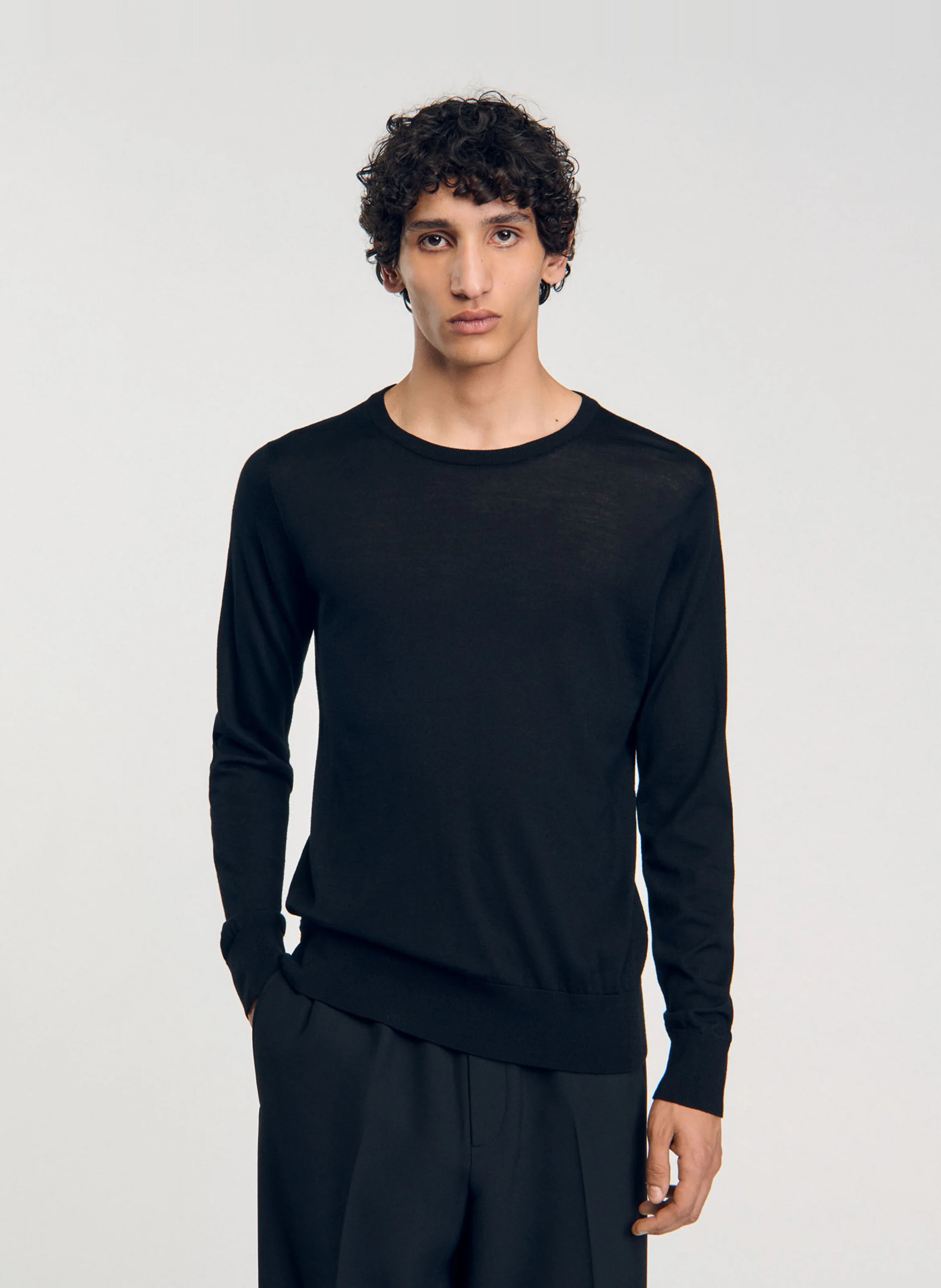 Pull col rond droit en laine | Noir