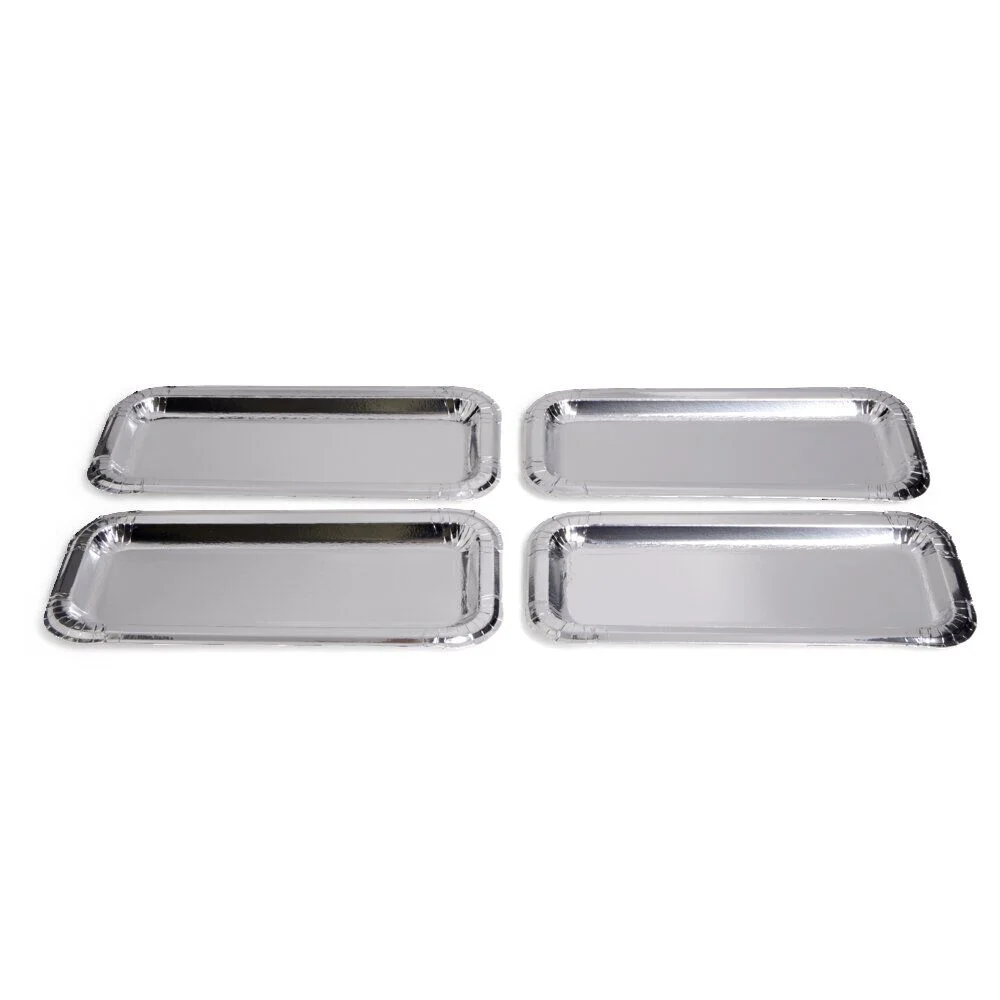 Plat à cake x4 en carton gris argenté 15,5x34cm