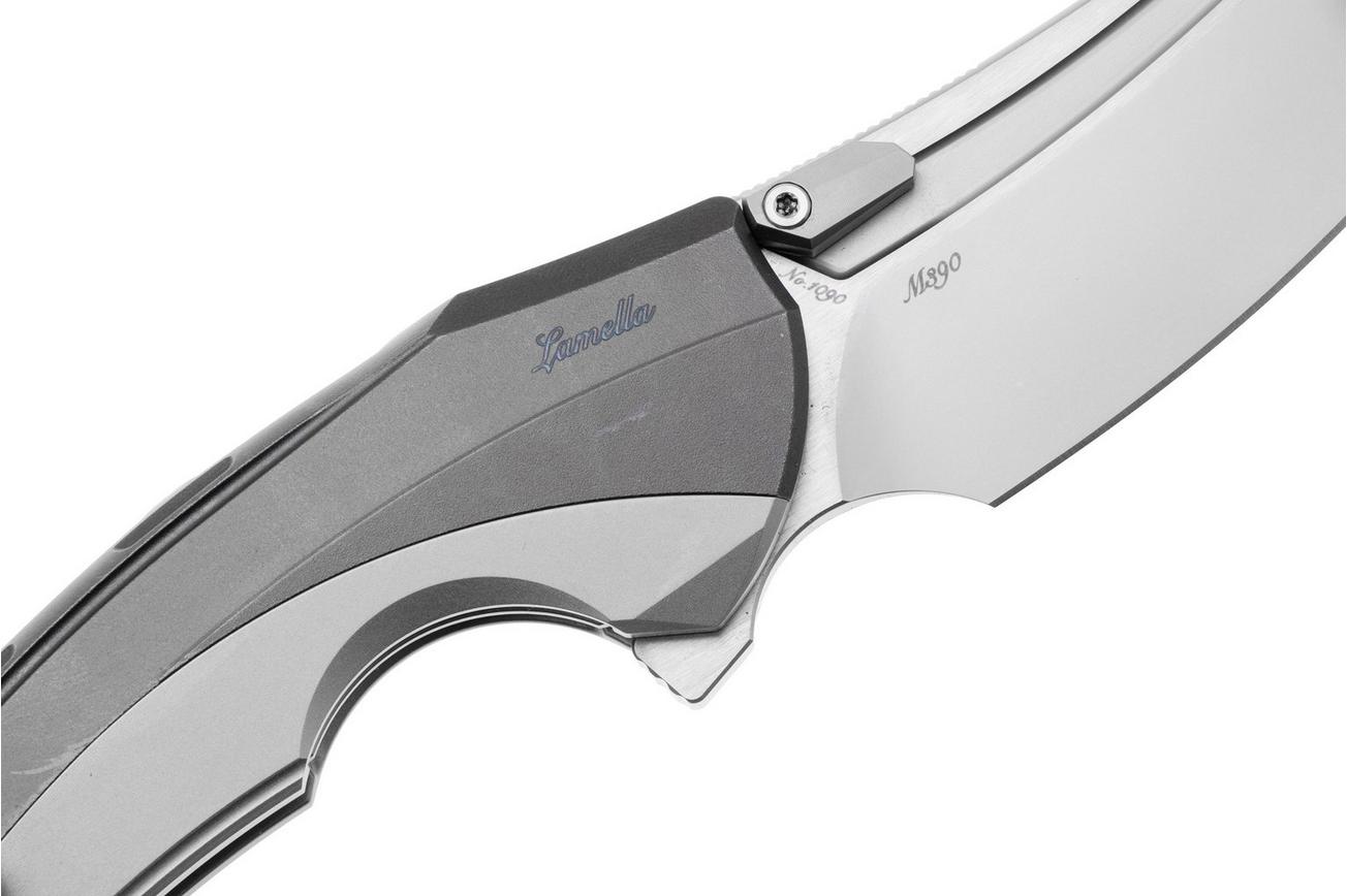 Rike Knife Lamella Bead Blasted Böhler M390, Dark Grey Titanium Handle, zakmes