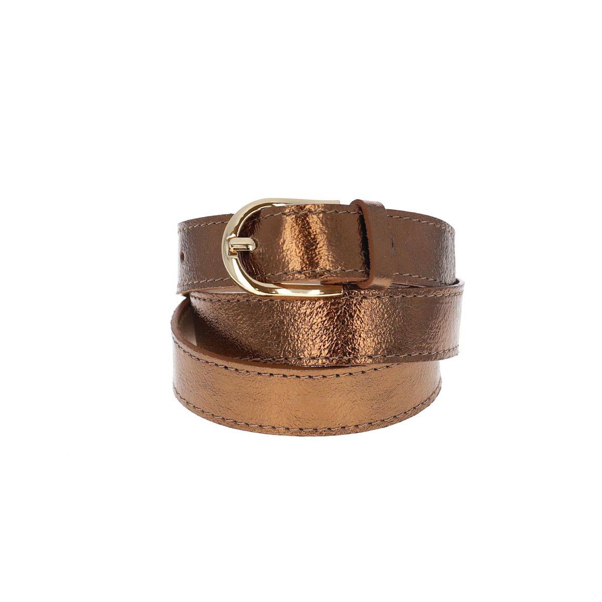 Ceinture à boucle ronde en cuir bronze - Taille M Maison Suzanne