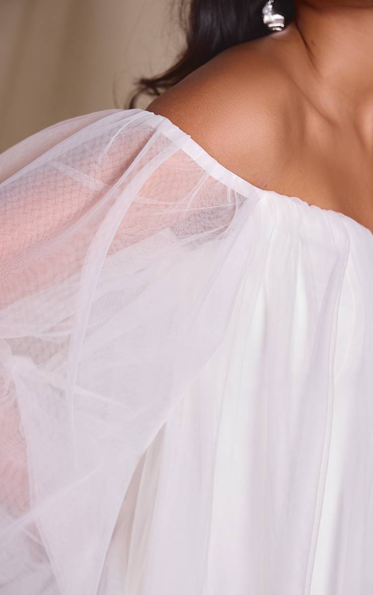 Blanc Mini Robe Bardot Bouffante En Organza Premium