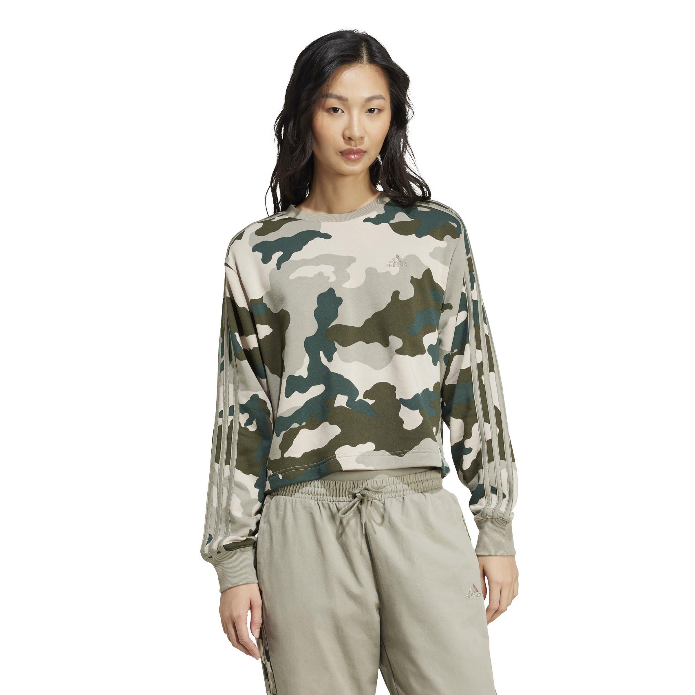 adidas Essentials 3-Stripes Camo-Print Cropped Sweatshirt womens