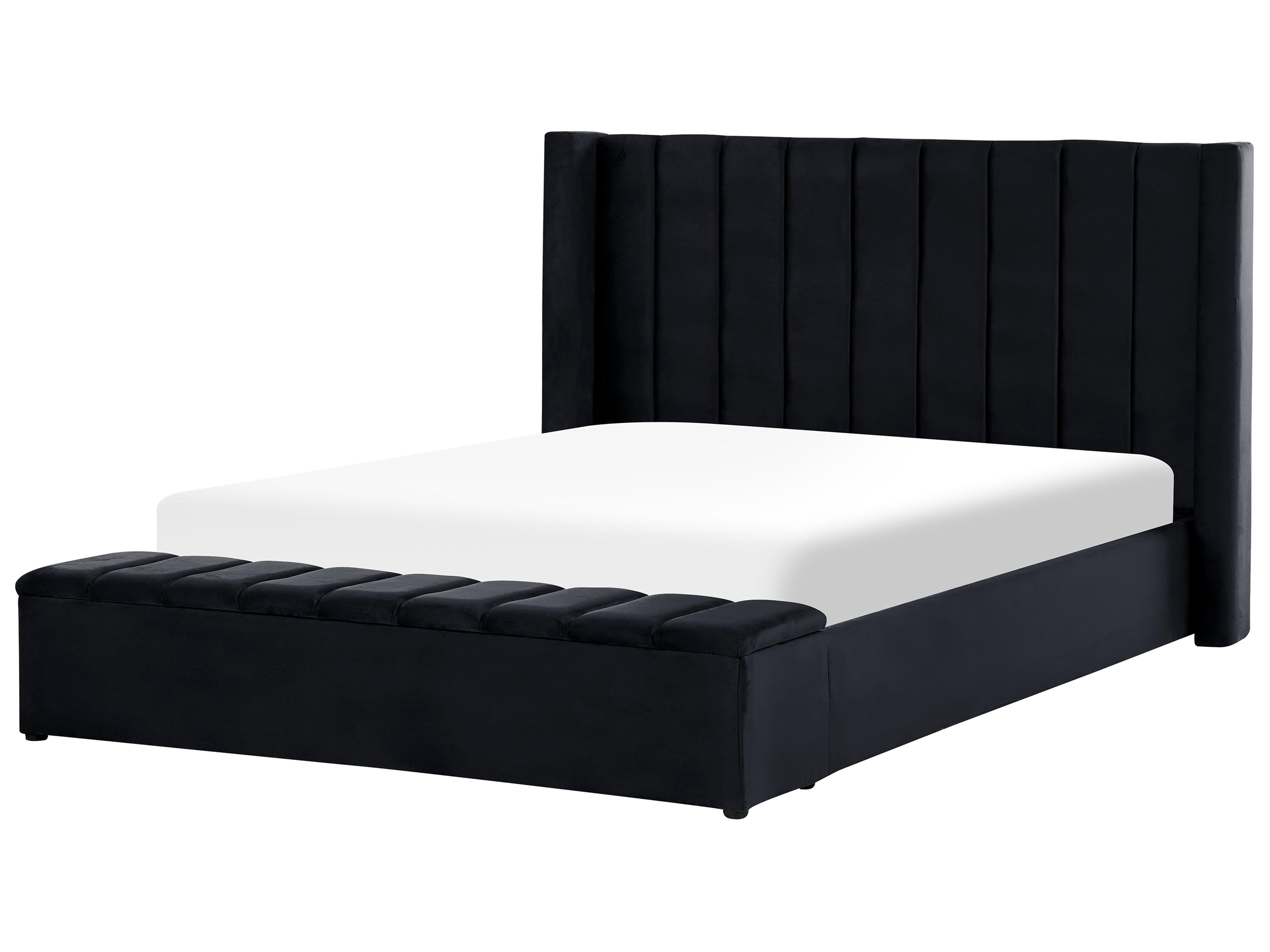 Bed met opbergbankje Fluweel NOYERS 180 x 200 cm Zwart