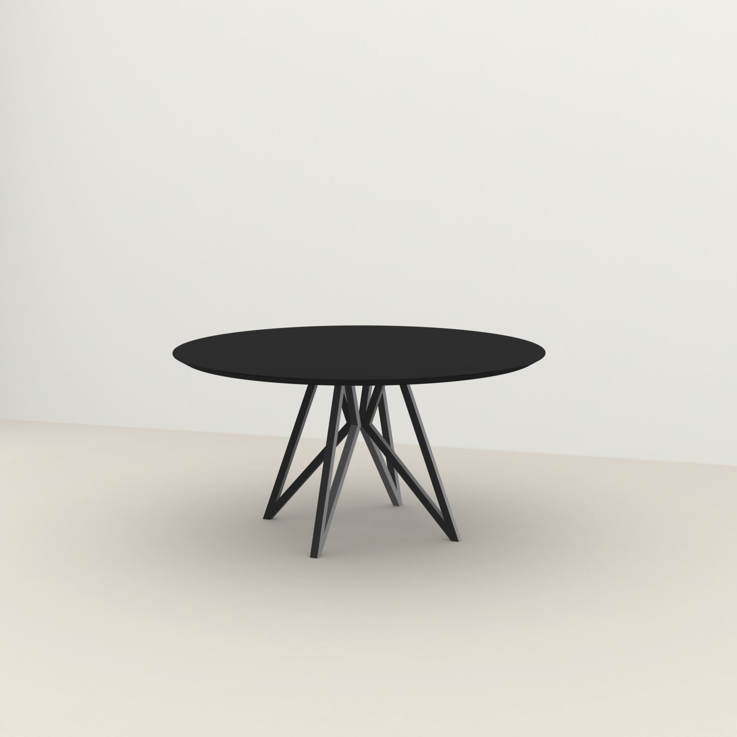 Studio HENK tafel Butterfly Rond Quadpod - zwart frame, HPL Fenix nero ingo ⌀140 | HPL Fenix Nero Ingo | Verjongde Rand | Frame Zwart