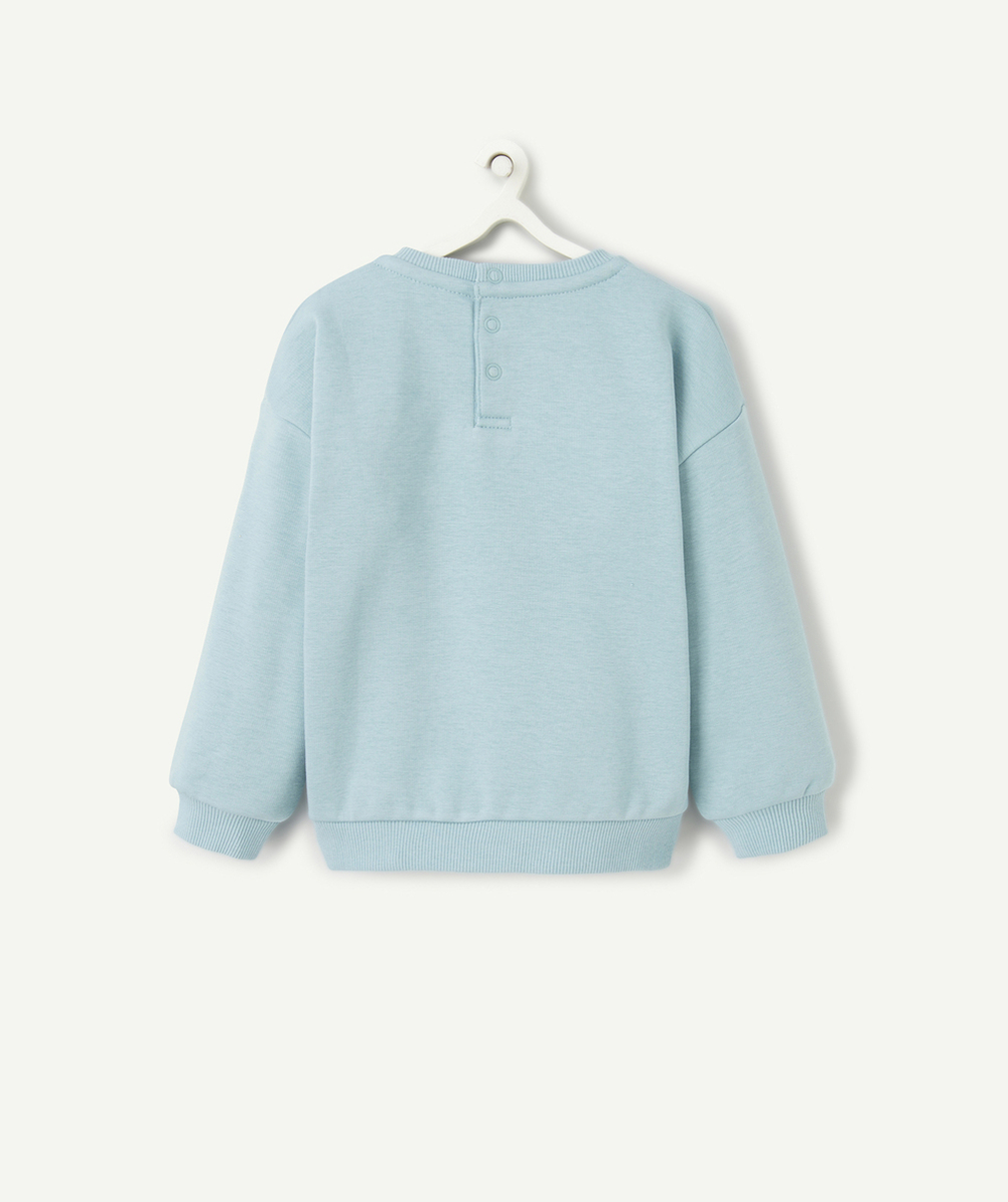 SWEAT BÉBÉ GARÇON BLEU EN FIBRES RECYCLÉES AVEC MESSAGE ET AVENTURIERS