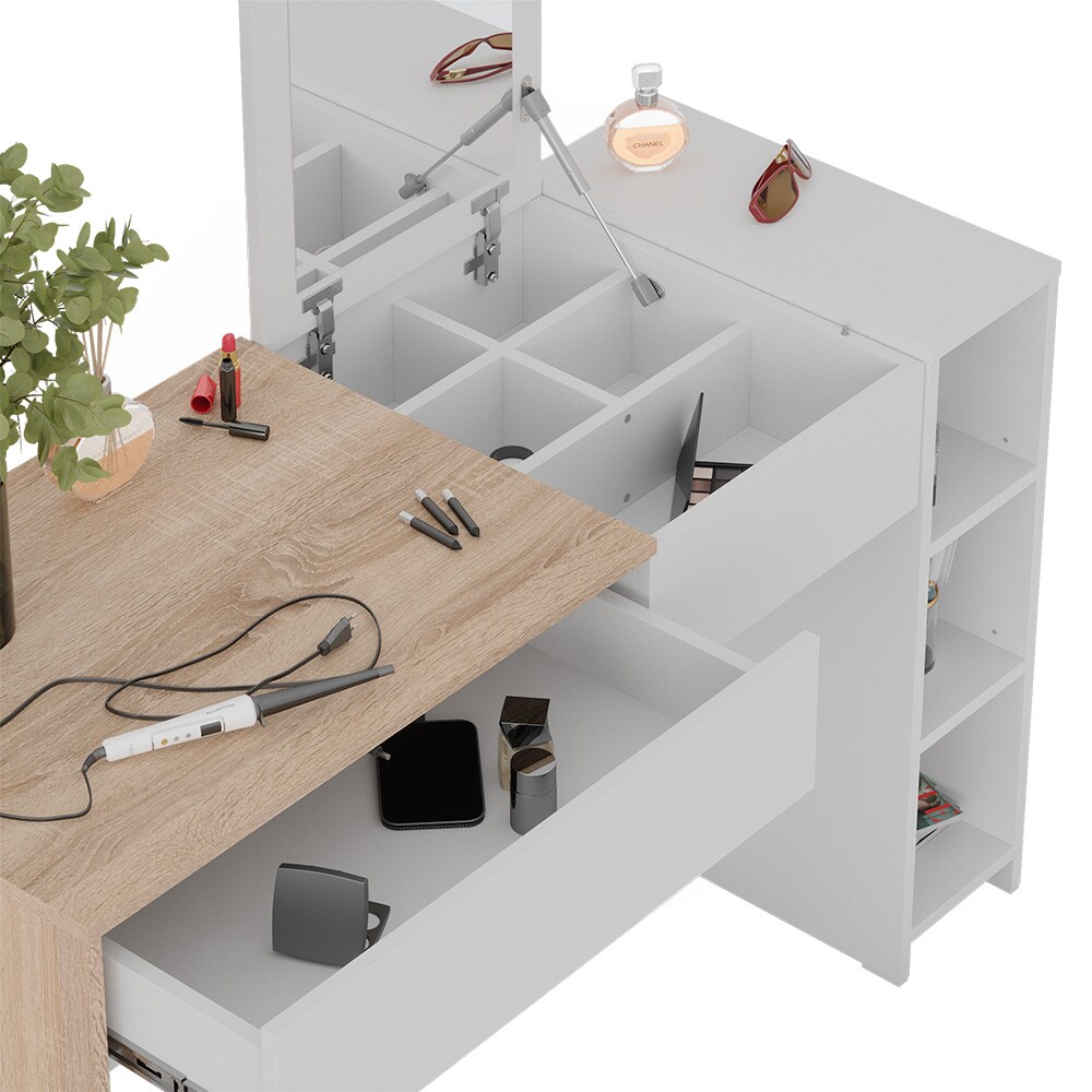 Vicco Schminktisch Kira, 129 x 76 cm, Weiß Sonoma, Frisiertisch inkl. Spiegel, modern