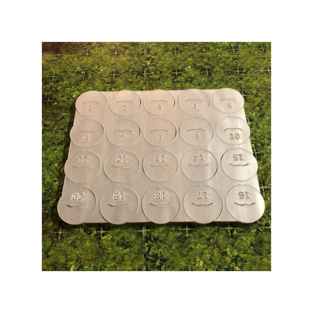 Flat Plastic Miniatures - Colored Bases Etched Numbers 1-20 - Clear