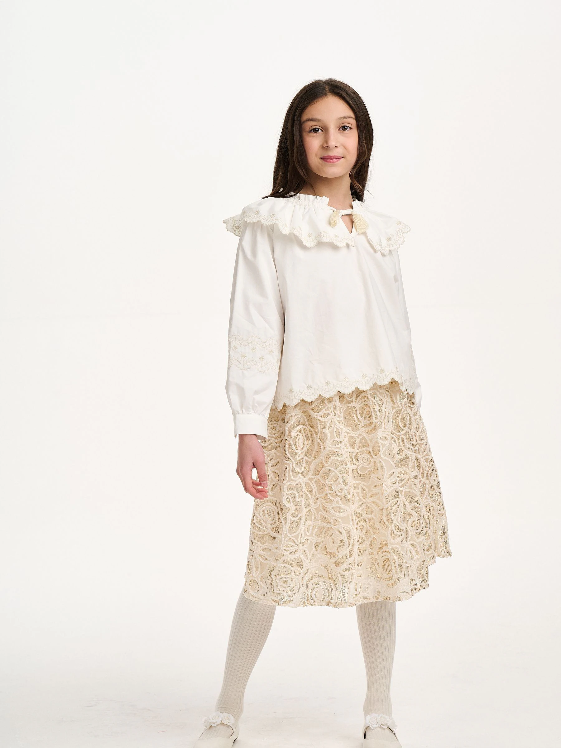 Nicole Miller crèmekleurige geborduurde 100% katoenen blouse
