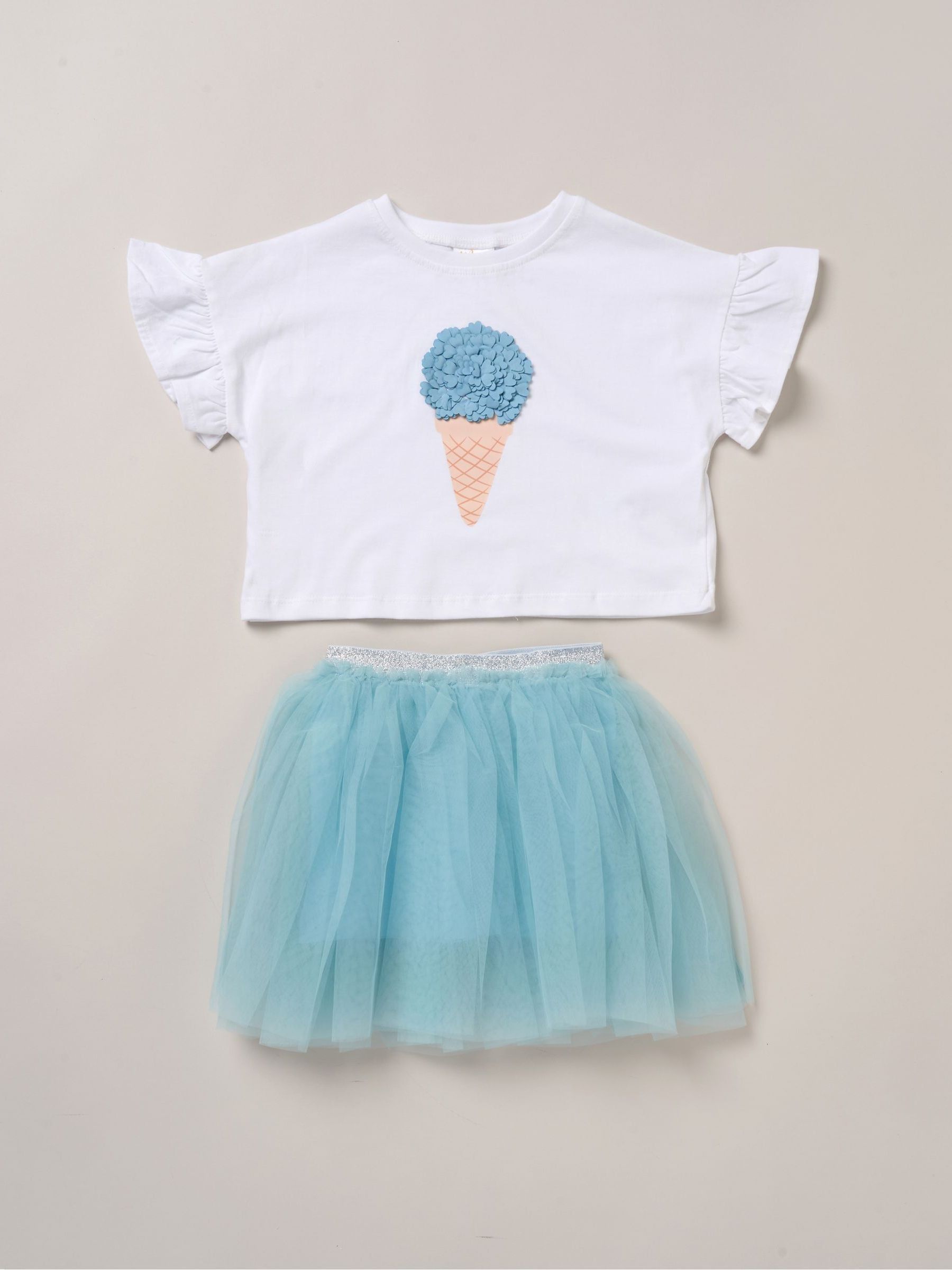 Blauw - Miss Cropped Printed T-Shirt and Skirt Outfit Set