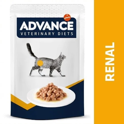 Sachê Advance Renal de 85g com frango e carne de porco para gatos.